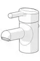 Einhebelmischer in schlichter Form mit einem Hebel und einem Auslauf. Oberfläche in Chrom. Schlichtes Design für den Badezimmerbereich. Marke: HANSA.